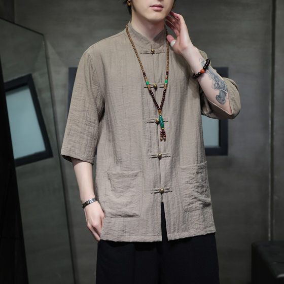 2024 Summer New Chinese Style Men's Fashion Tang Suit Hanfu plus size Loose Ice Silk Casual Short Sleeve Shirt for Men