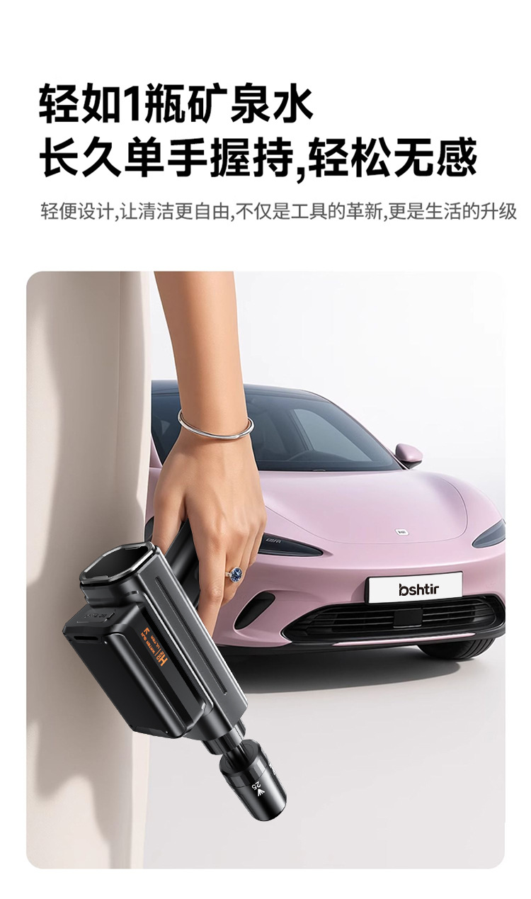 Handheld Wireless High-Pressure Water Gun for Car and Home Use, Powerful Water Gun for Car Washing, Portable Lithium Battery Car Washer with Mineral Water Bottle