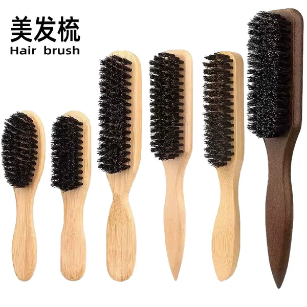 Cross-Border Beard Brush, Women's Styling Comb, Bamboo Wood Boar Bristle Beard Comb, Hairbrush, Hairdressing and Beauty Tools, Hair Cleaning Tool