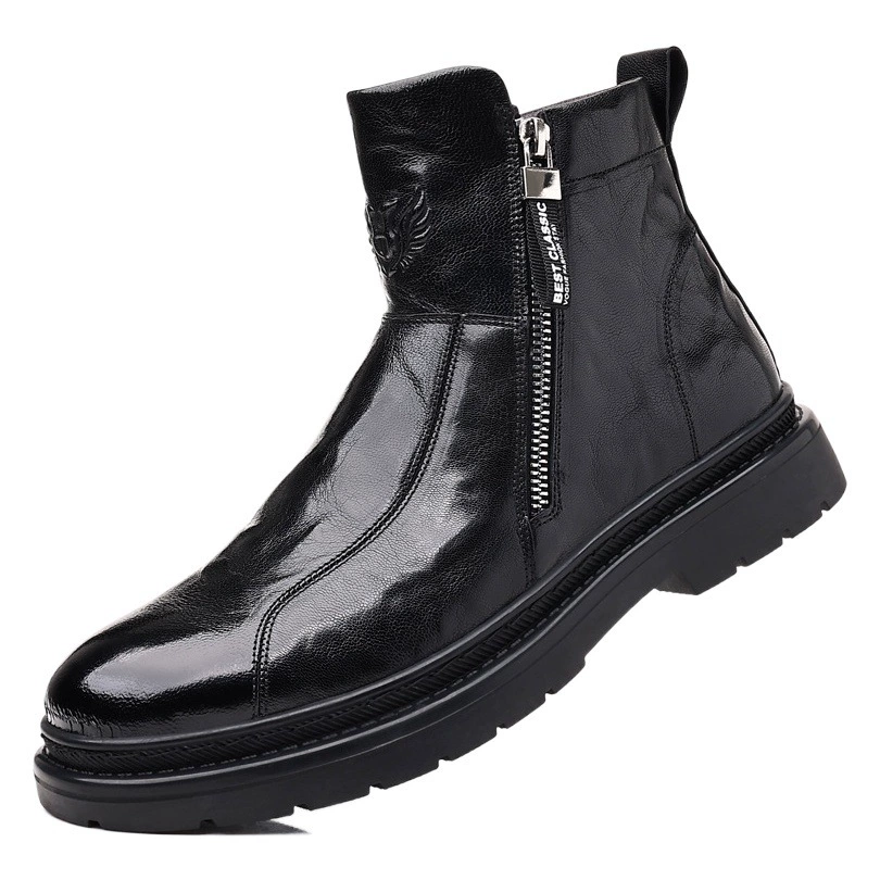 Мужские сапоги из овчины, сапоги Мартин, мужские кожаные, зимние бархатные, теплые, высокие, деловые кожаные сапоги, хлопчатобумажные туфли