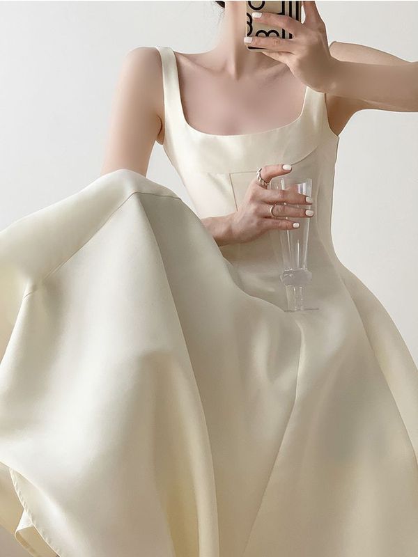 法式轻婚纱纯色缎面简约小个子主持成人礼派对宴会晚礼服平时可穿|undefined