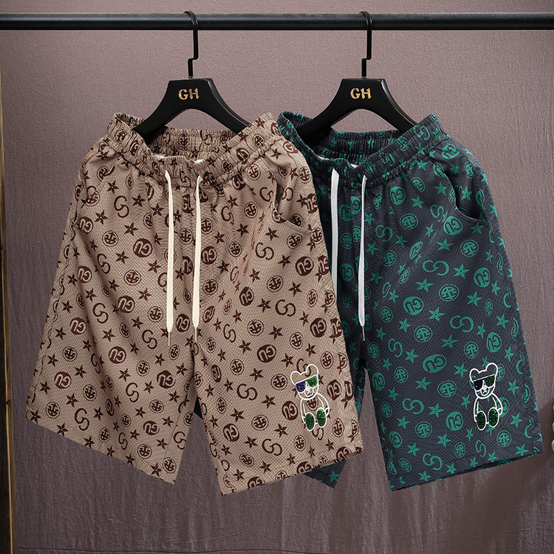 Short en soie de glace imprimé de luxe léger de haute qualité pour hommes décontracté été mince tube droit eau ample vêtements de plage pour hommes_voghion.com