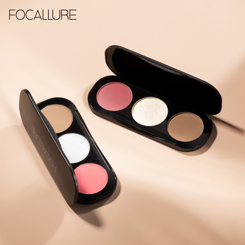 FOCALLURE 三色腮红高光修容盘彩妆立体提亮气色修饰五官 FA26