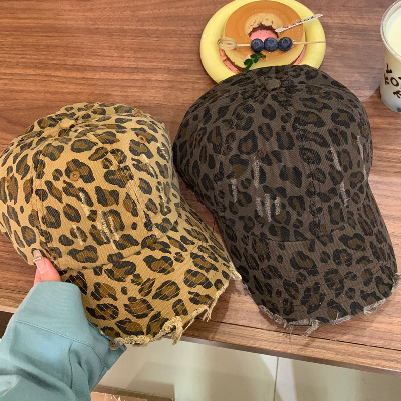 復古做舊豹紋棒球帽子女韓版百搭顯臉小y2k磨毛軟頂休閒鴨舌帽男