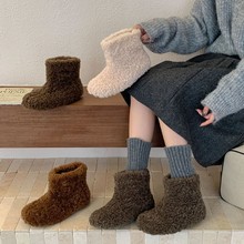 韩国加绒加厚雪地靴女2025年冬保暖卷毛绒棉靴防滑平底短筒毛毛靴