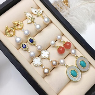 Popular and Elegant 14K Gold-Plated Butterfly Peach Heart Flower and Blessing Character Natural Freshwater Bun Pearl Stud Earrings