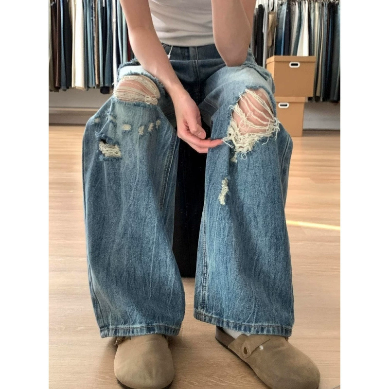 Высокие американские брюки на пуговицах в стиле ретро, ​​молния, женские брюки из денима/хлопка, летние утягивающие брюки с высокой талией.