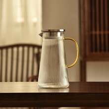 黄色把手竖纹不锈钢盖子三角壶大容量凉白开水壶扎壶耐高温冷水壶