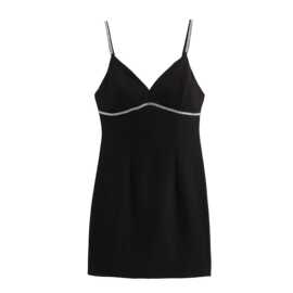 2024欧美风春女装新款黑色烫钻性感吊带连衣裙 6352