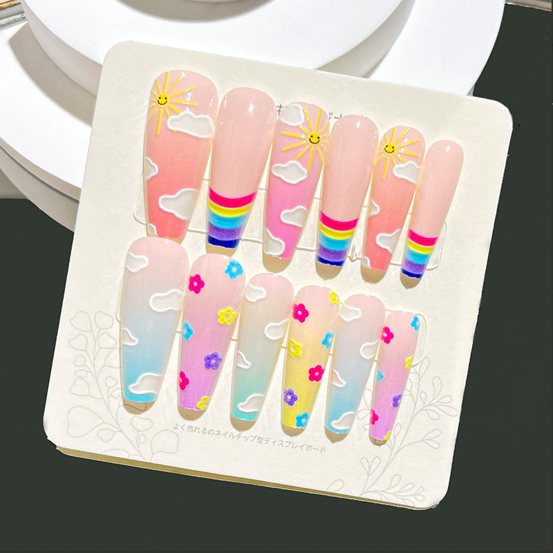 Nuevas uñas portátiles para adultos, uñas en relieve estéreo, parches de manicura, uñas postizas, uñas terminadas, uñas largas de ballet