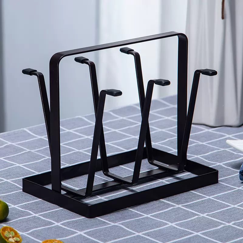 方钢六杯架加厚加重北欧水杯沥水架家用倒挂收纳桌面玻璃铁艺杯架