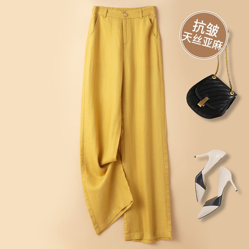 High-End Anti-Wrinkle Tencel Linen Wide-Leg Pants for Women, 2026 Summer Thin Linen Old Money Style Casual Drape Straight Pants