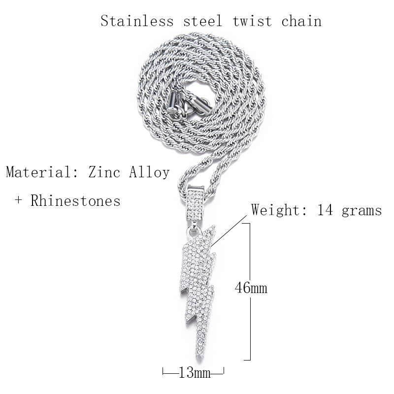 Four sided full diamond new Instagram style light luxury three-dimensional lightning pendant hip-hop accessories_voghion.com
