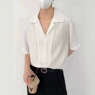 古巴领肌理感衬衫短袖男夏季新款百搭休闲衬衣半袖宽松高级感外套