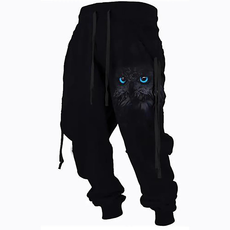 New Men's Sweatpants Joggers Male Drawstring Elastic Waist Owl 3D Printing Plaid Breathable Sports Streetwear