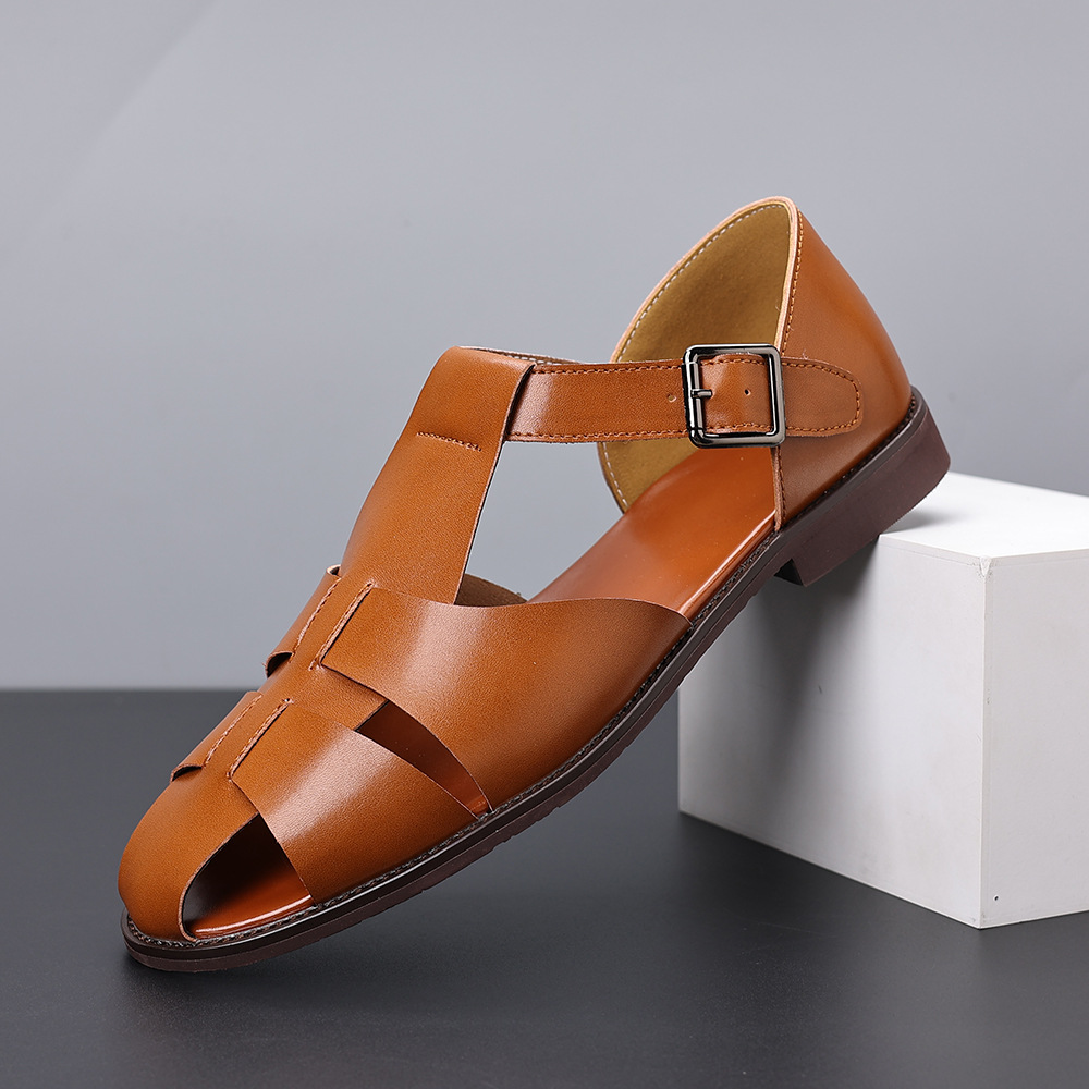 Handmade High-End Middle Eastern Cage Sandals, Closed-Toe Men's Roman Shoes, Fashionable Closed-Toe Breathable Casual Decorative Buckle Shoes