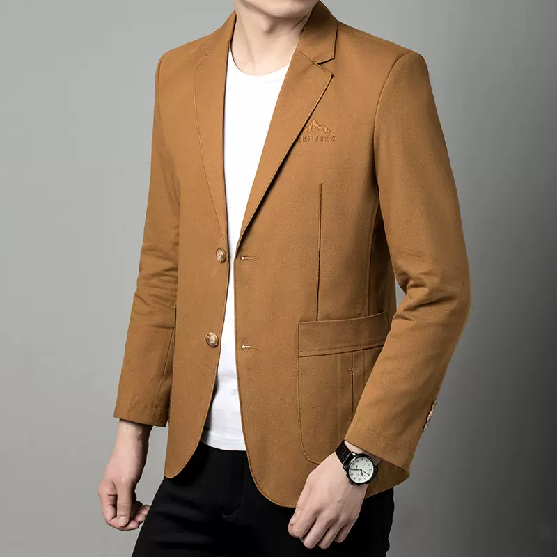 西装男2023春秋款时尚休闲两粒扣西服单西商务时尚纯棉西装外套男