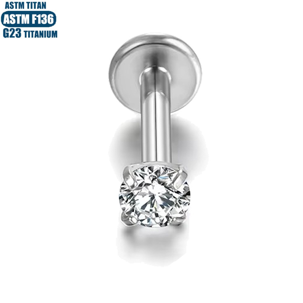 G23 Titanium Alloy Lip Stud with Zircon Gem Inner Spiral Threading Lip Ring Earring Body Piercing Jewelry detail image 8