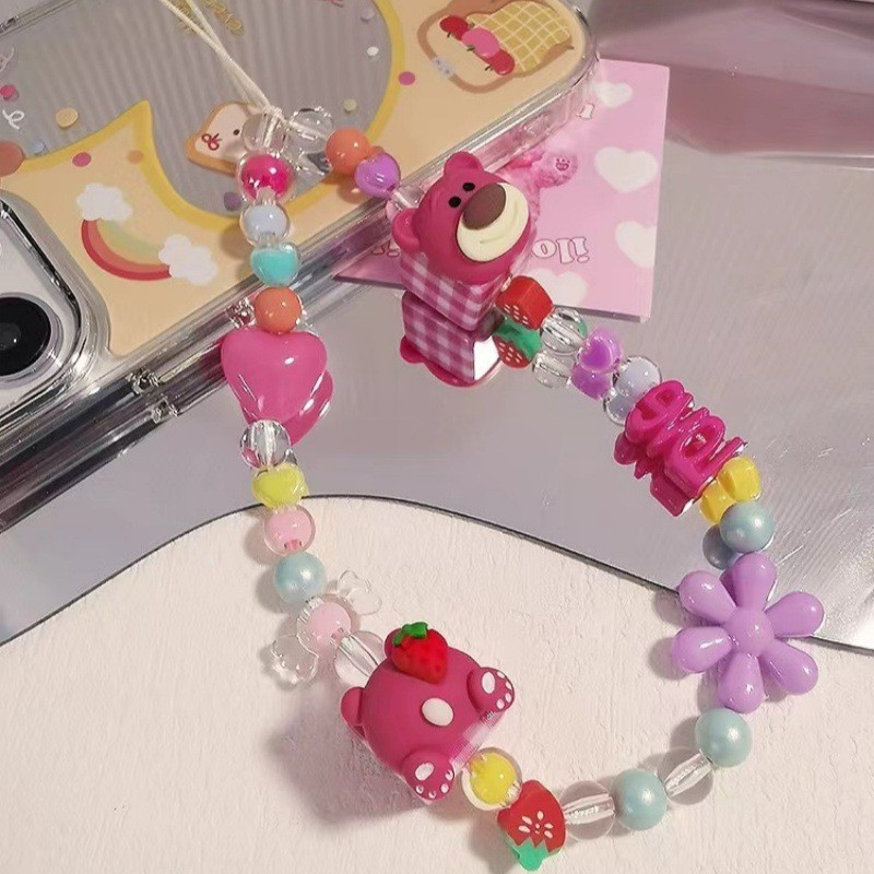 Nueva flor azul CADENA DE TELÉFONO MÓVIL colgante corto nicho ins Cadena de teléfono móvil cuerda femenina cara sonriente pulsera amor