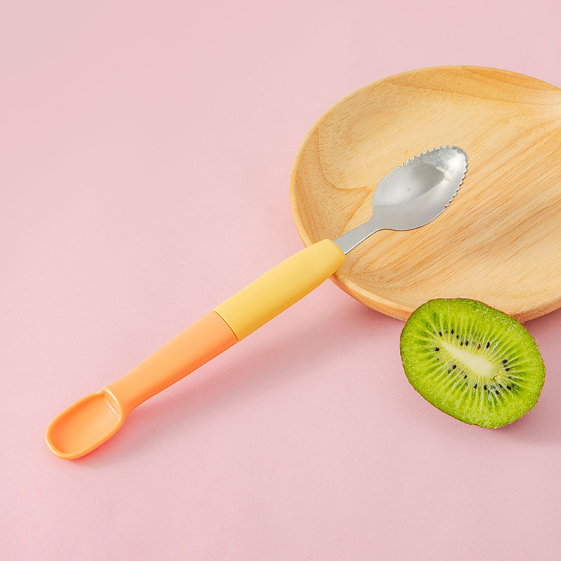 Fruit mud scraping spoon baby complementary food mud scraping spoon double-head mud scraping spoon stainless steel fruit mud scraping appliance a spoon dual-use