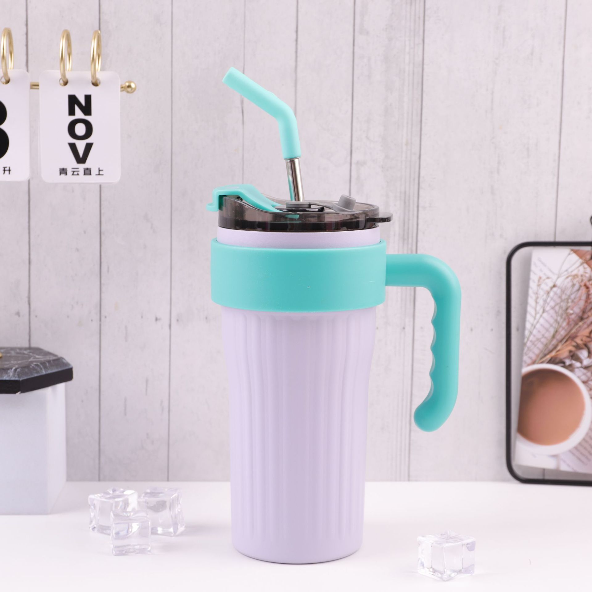 Red dopamina 316 taza de acero inoxidable mango taza portátil de oficina de gran capacidad de doble bebida acompañante taza de paja