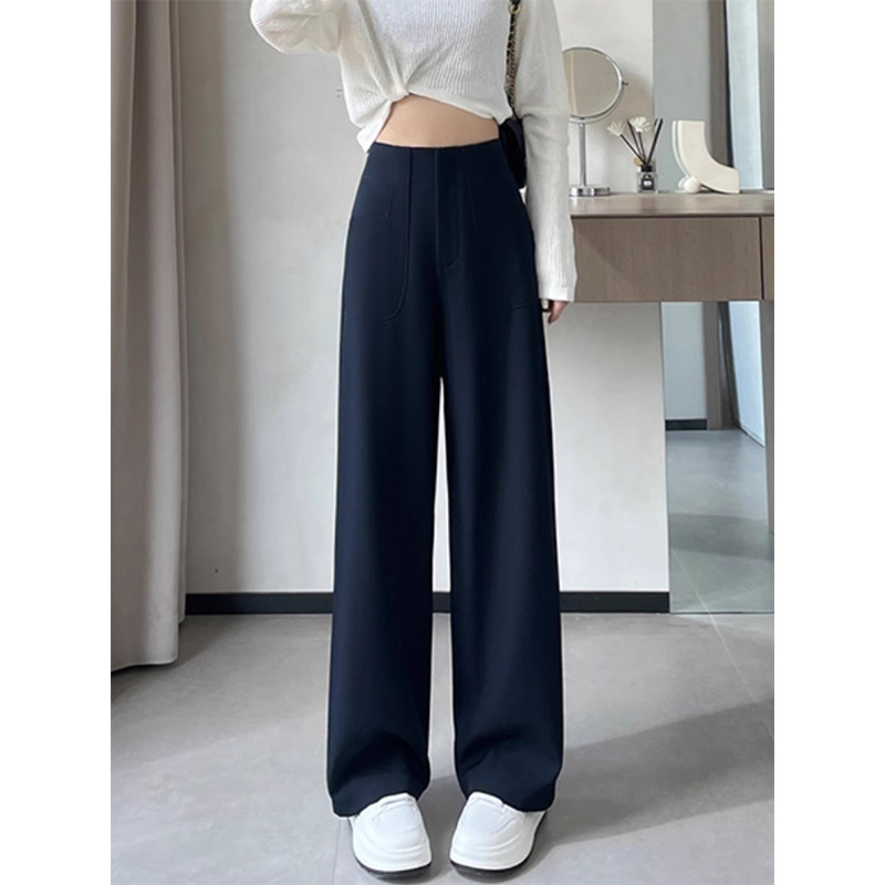 Pantalones de piernas anchas estrechas de alta sensación 2024 otoño nuevo estilo de cintura alta caída sensación de pantalones de trapazo recto pantalones largos