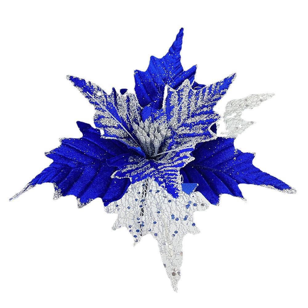 Nueva Flor de Navidad flor artificial polvo de oro hueco franela decoración de árbol de Navidad fiesta decoración de vacaciones flor falsa al por mayor