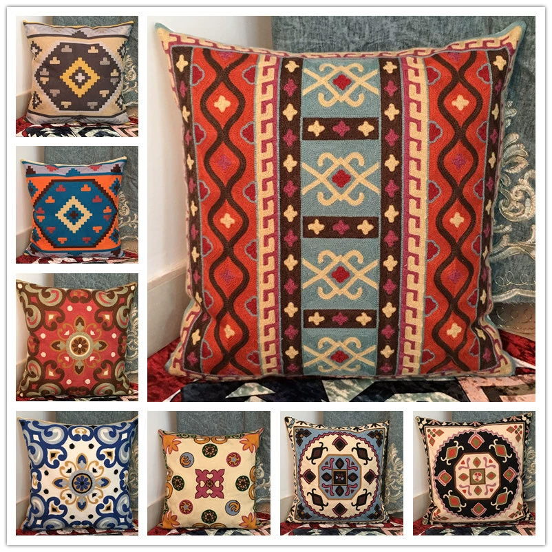 Новое геометричное embroidery подушка-подушка этносмешанный геометрический хлопок и лен минималистичная гостиная диван подушка без ядра