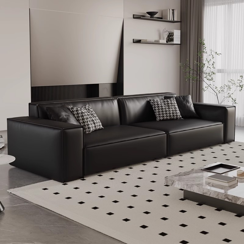Italian Minimalist Tofu Block Sofa Living Room Simple Light Luxury Small Apartment Straight Row Internet Celebrity Black Sofa