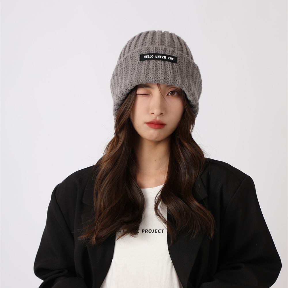 Couples pile up hats with yarn, versatile men women in autumn and winter, Korean knitted for warmth, big head loose hat_voghion.com