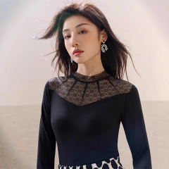 蕾丝打底衫女洋气内搭2025秋冬新款小衫网纱拼接高级感上衣小众