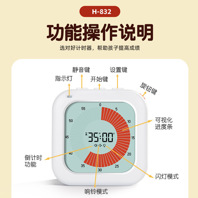 小学生学习自律计时器定时闹钟提醒器厨房烘焙健身时间管理定时器|undefined