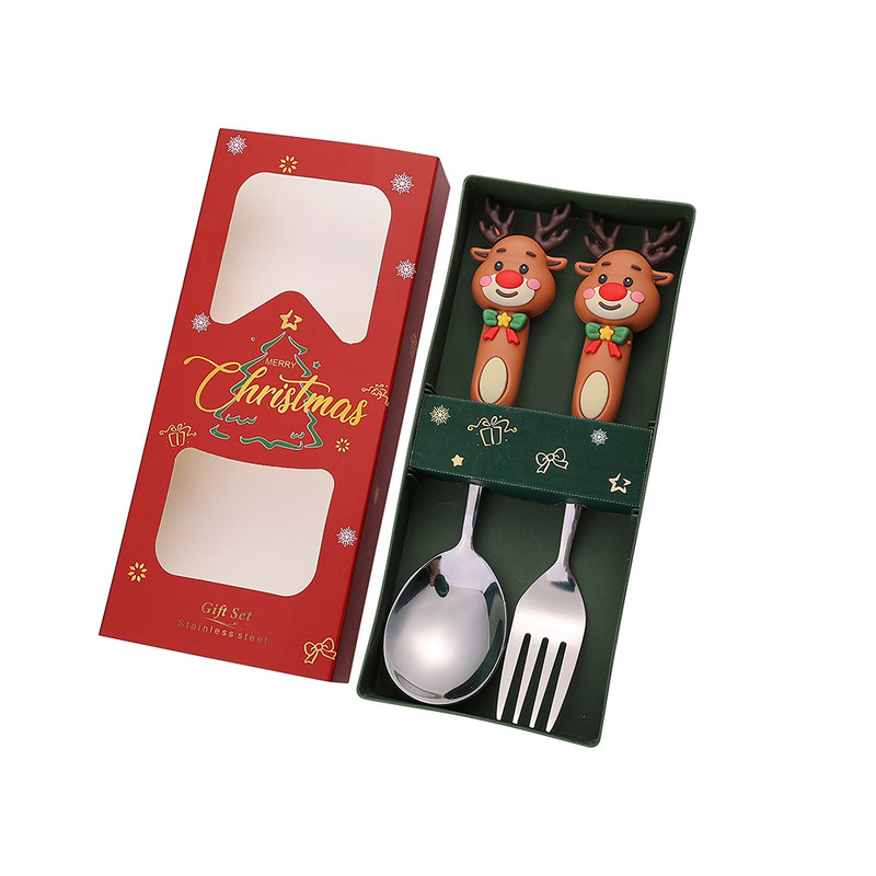 新しいクリスマス人形スプーンとフォークかわいい楽しいサンタクロースクリスマスツリーゴールデンクリスマスフォークとスプーン食器セット|undefined
