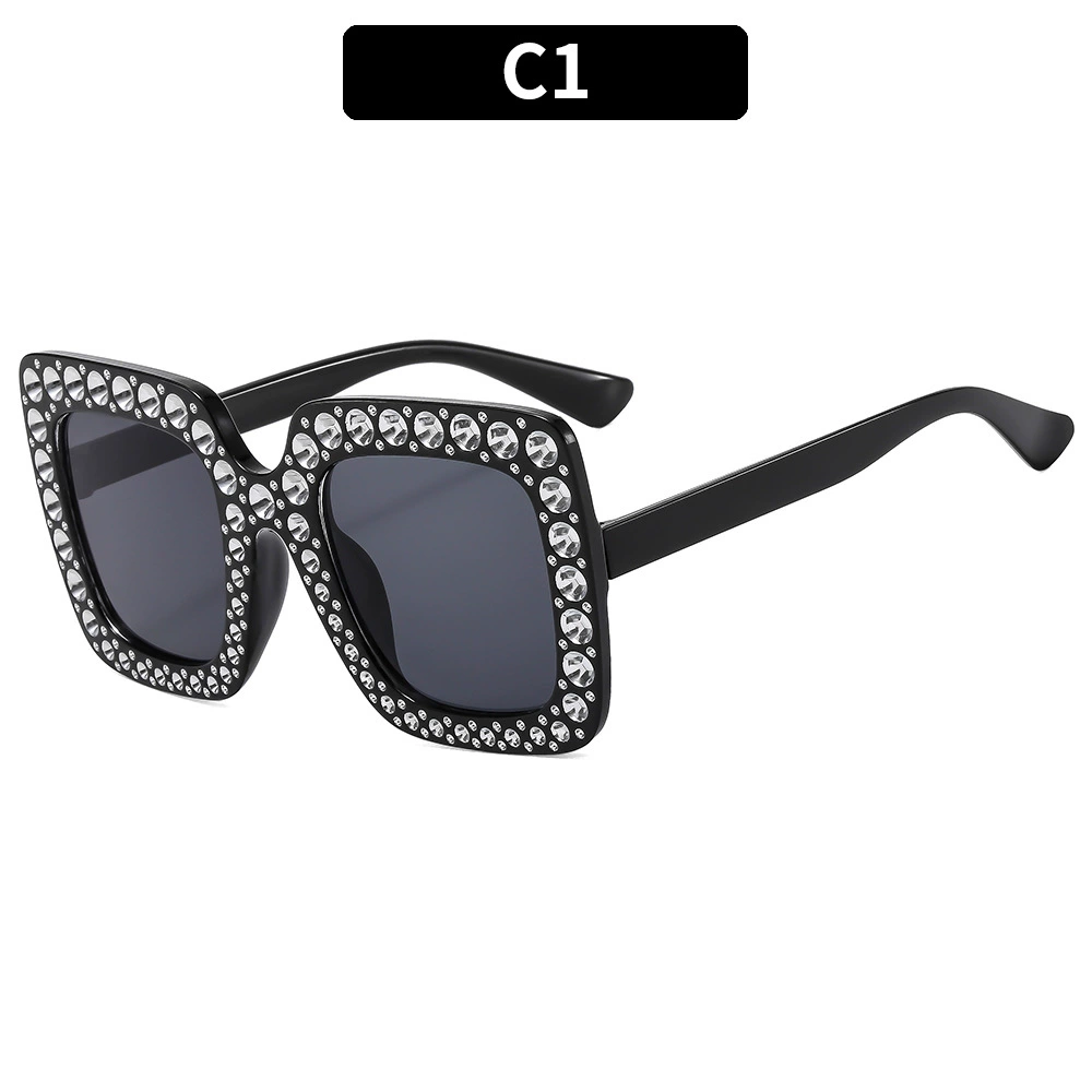 Retro Square Sunglasses, Multicolour European Style, Oversized Rhinestone Frame