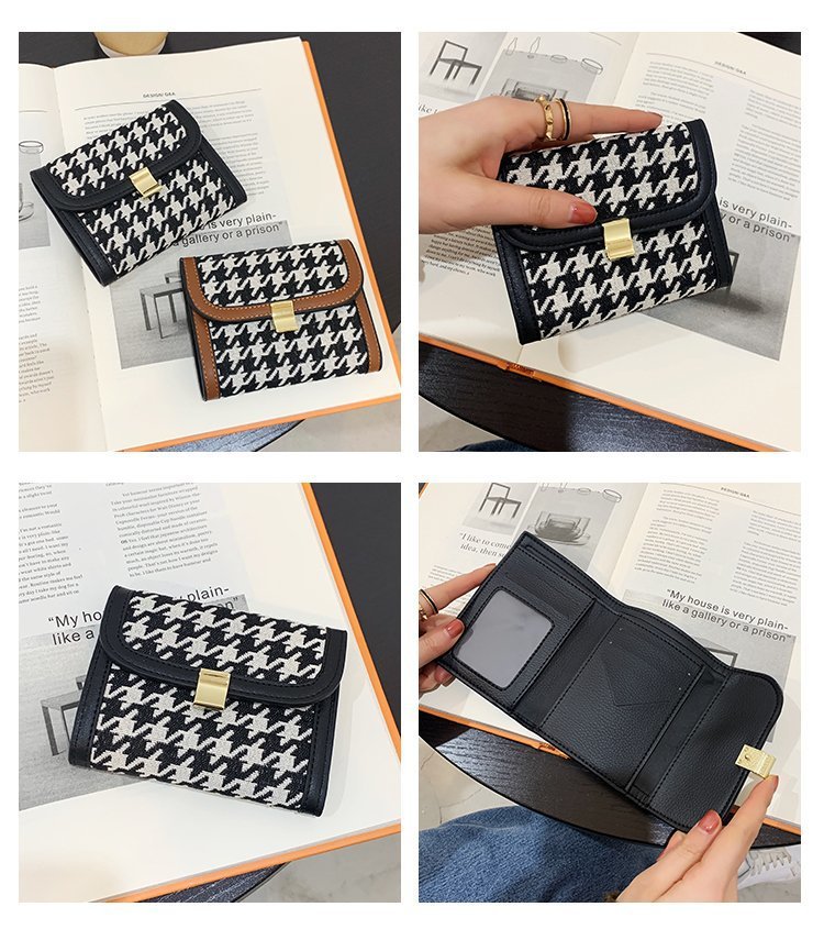 Wallet Female Thin Section 2021 New Houndstooth Short Wallet Fabric Multi-card Card Holder display picture 1