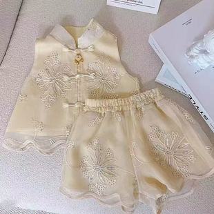 Girls' Chinese-Style Outfit Summer New Trendy Girl's New Chinese-Style Hanfu Sleeveless Top and Shorts Two-Piece Set 500168