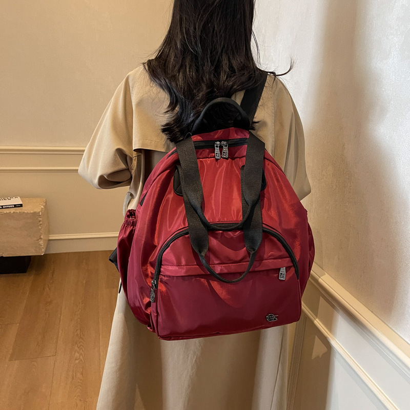 休闲轻便尼龙布双肩包女新款简约大容量通勤旅行包多用手提单肩包|undefined