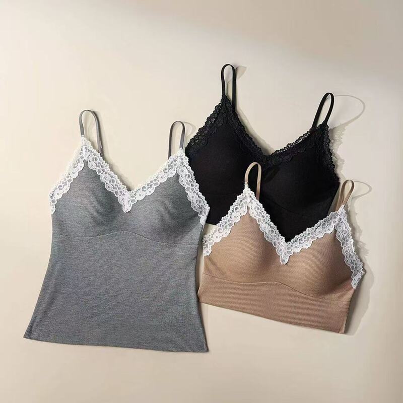674 # Free shipping on one item. Single-piece hanger packaging. Warm oxygen pearl velvet lace V-neck camisole with chest pads for women 674 # Free shipping on one item. Single-piece hanger packaging. Warm oxygen pearl velvet lace V-neck camisole with chest pads for women