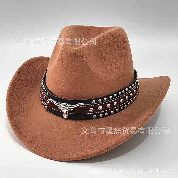 Amazon's best-selling western cowboy hat with a bull head design, vintage riding hat with a curved brim, wool felt hat