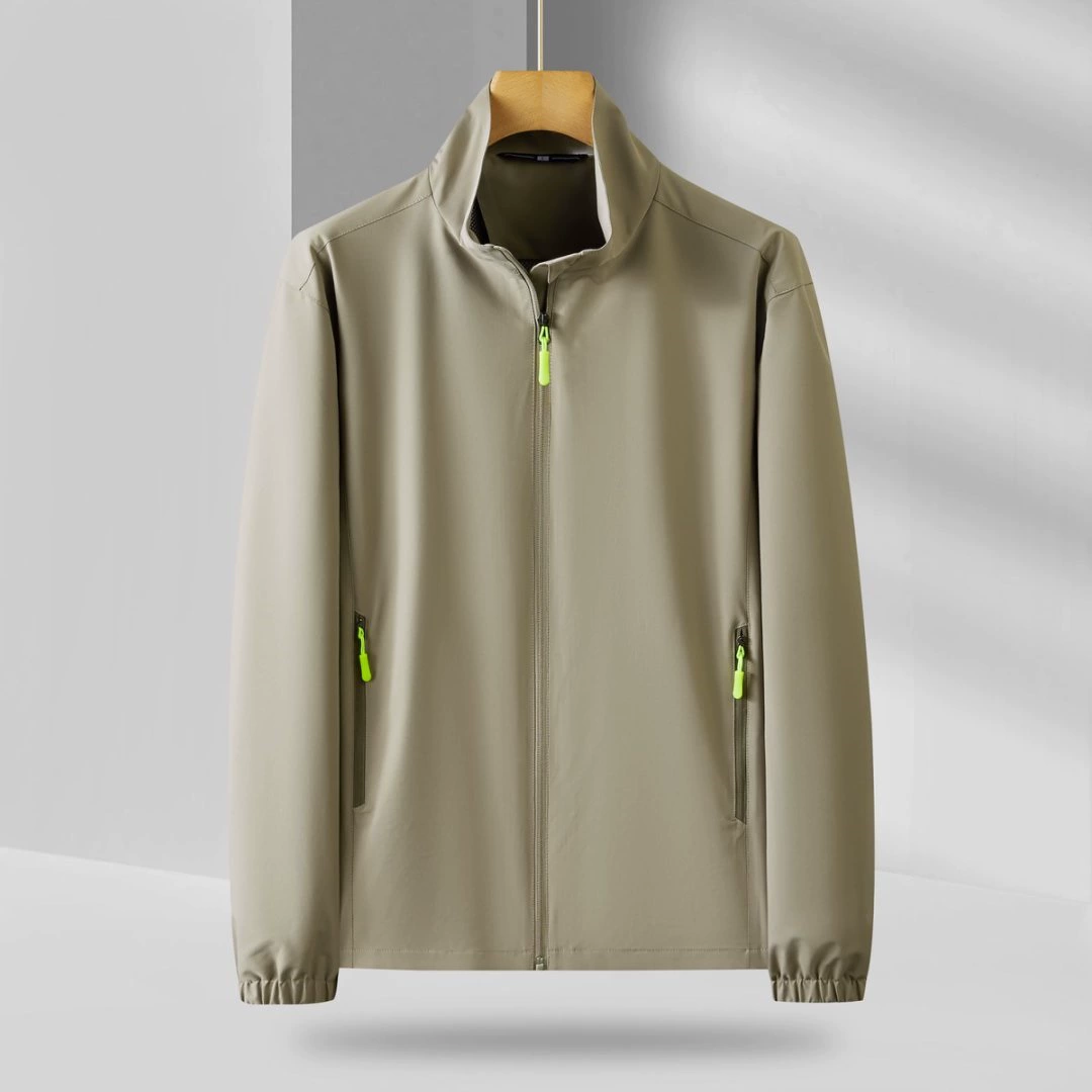 Мужская повседневная куртка на заказ для экспорта, ветровка на молнии с воротником-стойкой, с шелкографией и вышитым логотипом, рабочая одежда, униформа с вышивкой, длинные рукава.