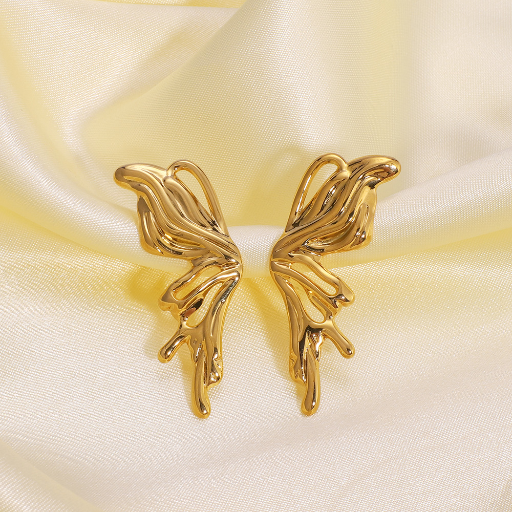 Casual, Shopping Occasion 304 Stainless Steel Material 1 Pair Elegant Butterfly Plating Pleated 304 Stainless Steel Ear Studs