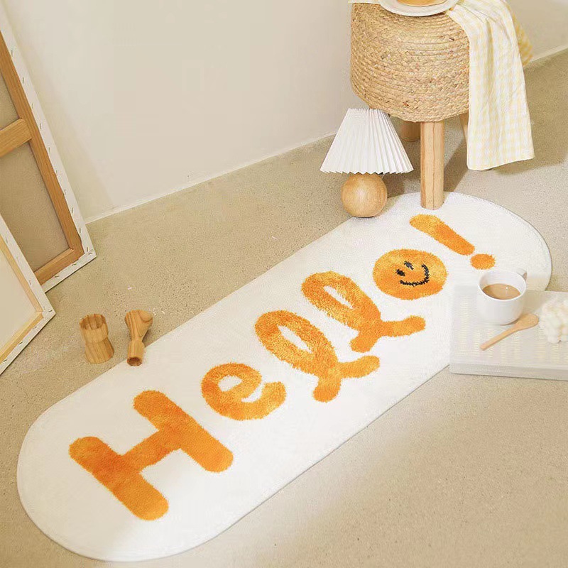 Transfronterizo ins estilo de dibujos animados cara sonriente dormitorio alfombra sala de estar sofá mesa de café tira fresco piso Mat mesita de noche manta pie mat