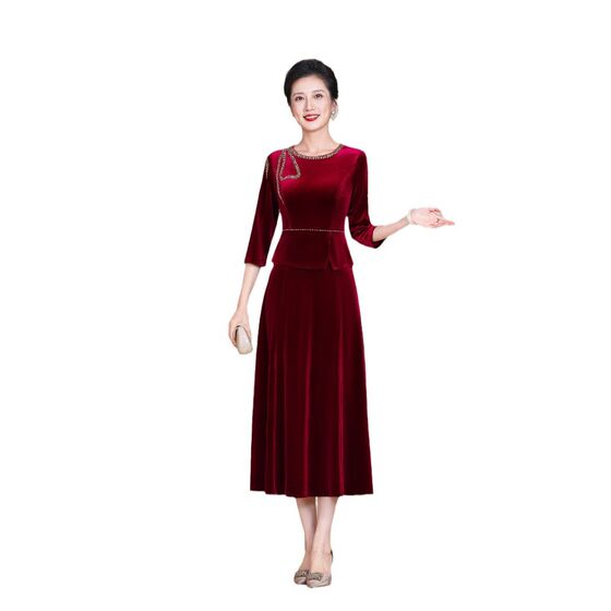 Xi Mama Xi Mother-in-law Cheongsam Skirt High-end Sense Autumn Women's Improved New Chinese Style National Style Beautiful Beads