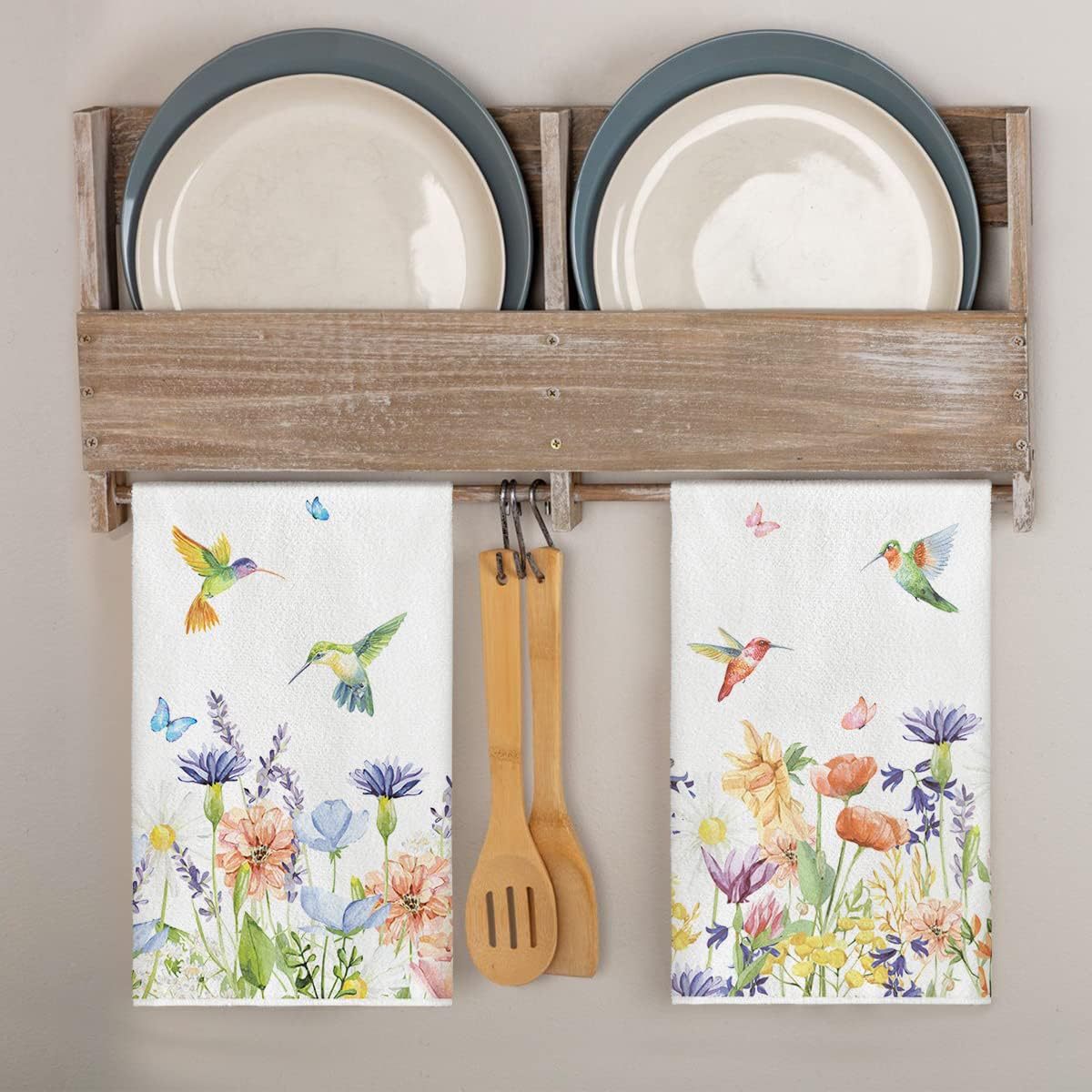 Temu Hot Selling Hummingbird Floral Microfiber Kitchen Towel Household Lint-Free Absorbent Rag Cleaning Cloth Wholesale