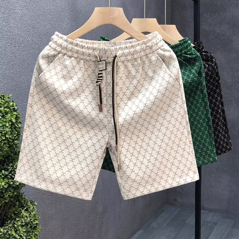 Light Luxury Trendy Brand Casual Shorts Men's Summer Printed Pants Fashion Pants Men's Beach Straight Large Pants