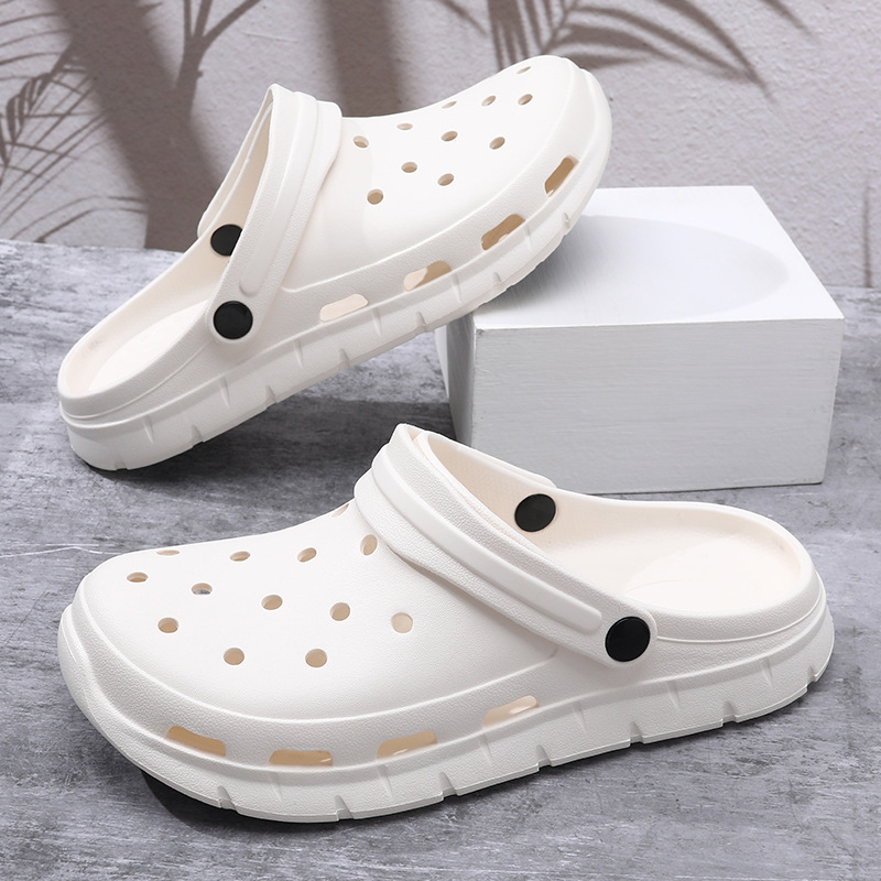 Summer thick-soled non-slip toe-covered hole shoes men's outdoor wear breathable wear-resistant sandals women's beach non-stinky feet two-wear slippers