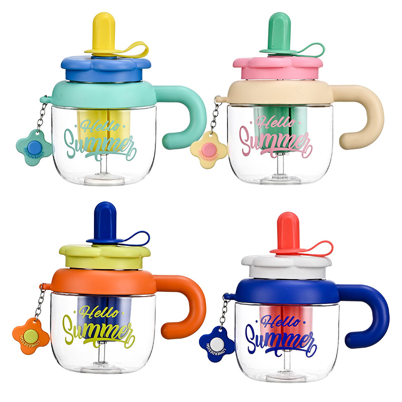 Vaso grande con flor y asa | Taza plástica resistente a altas temperaturas