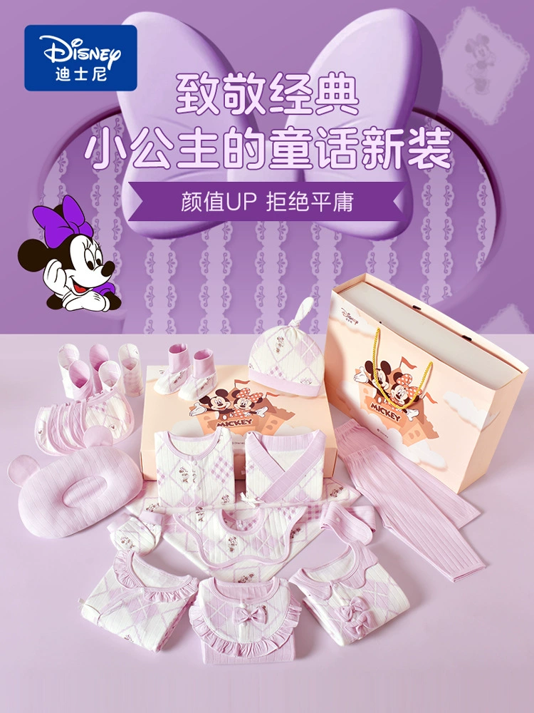 Disney, комбинезон для новорожденного для малыша, хлопковый набор для девочек, подарочная коробка, подарок на день рождения
