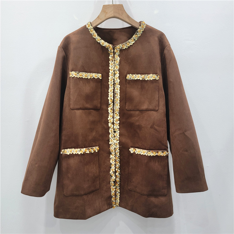Francés de lujo ligero retro abrigo marrón de piel de peluche nuevo estilo de invierno y otoño pequeño estilo de elegancia extranjero abrigo image 3