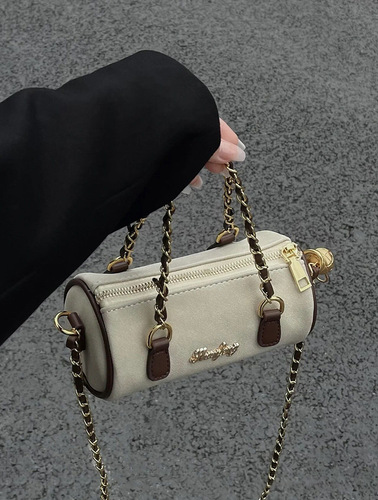  New Retro Chain Cylinder Bag Suede Soft Handbag Messenger Bag Women’s Niche High-end Pillow Bag
